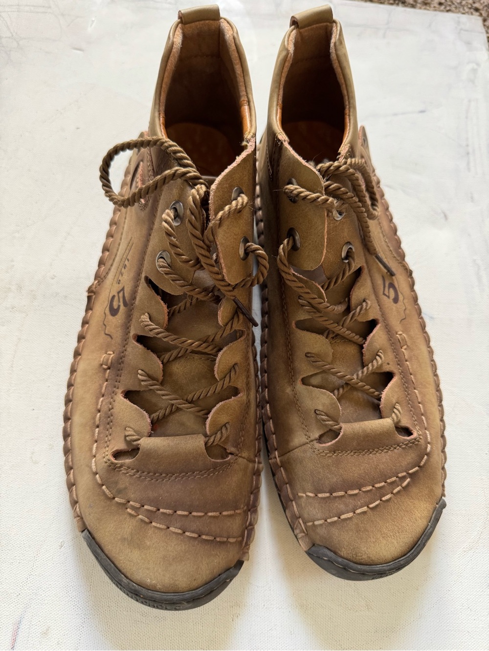 Casual Tan Leather Lace-Up Moccasin Sneakers